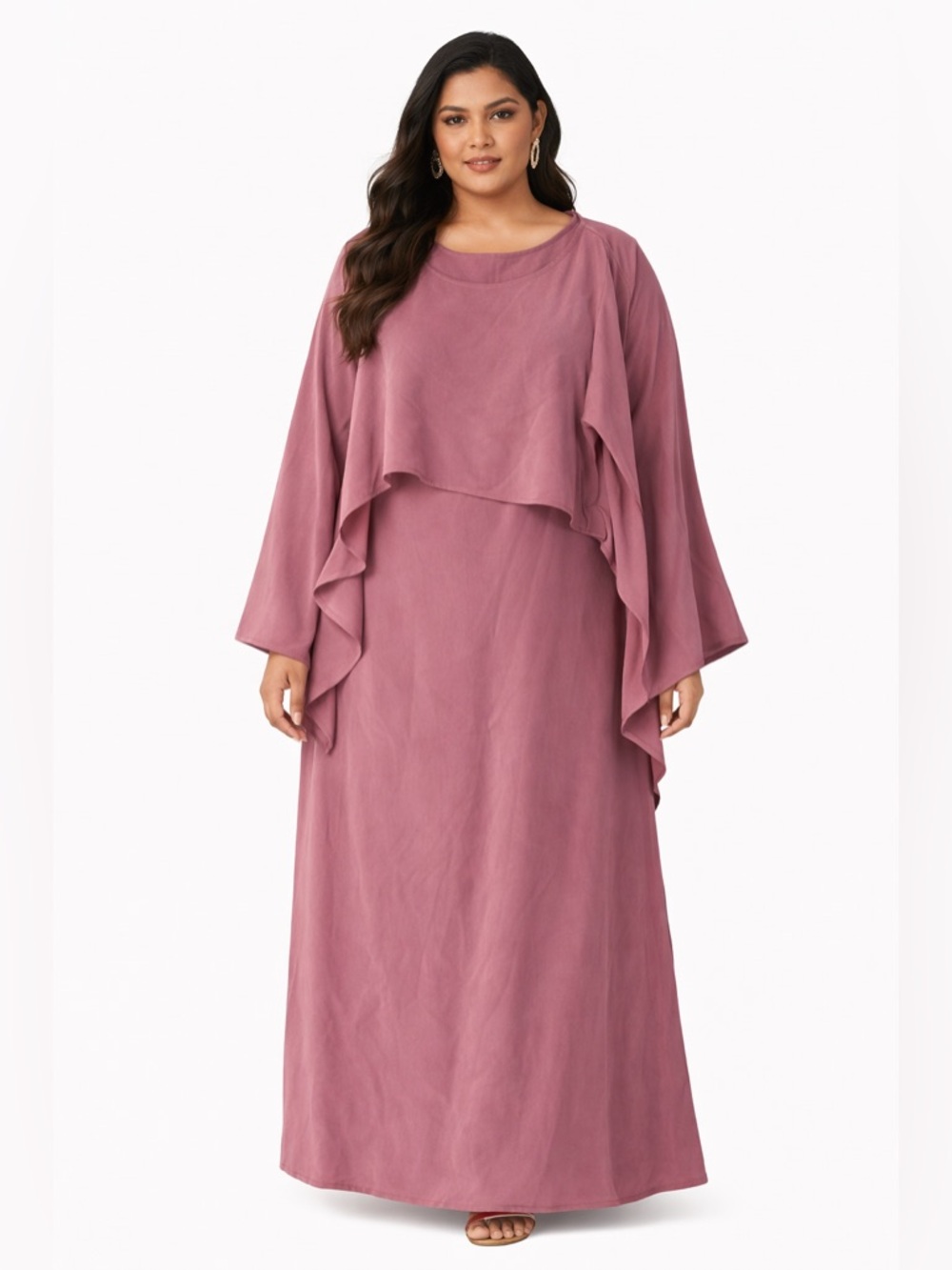 Verona Dusty Rose Layered Maxi Dress Plus Size 4XL Modest Flowy Wedding Guest